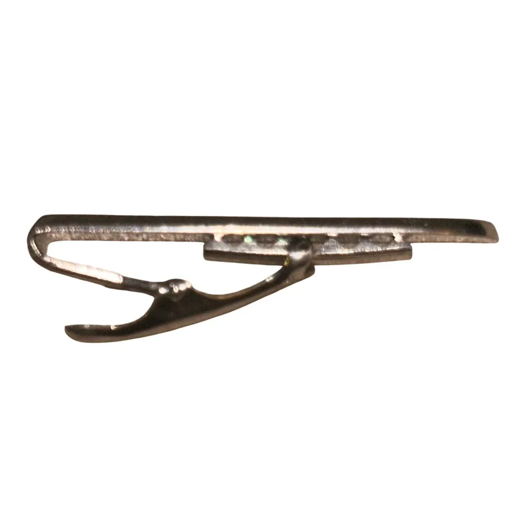 Foster‎ Vintage 925 Silver Floral Etched Tie Clip Men Formal Wedding Accessory